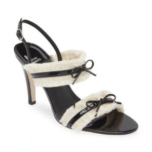 Jeffrey Campbell Nutmeg Slingback Heels Bow Patent Black Fringe